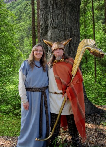 A picture of a man and woman dressed as ancient Celts.