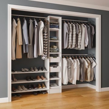 A picture of a closet with an organizer.