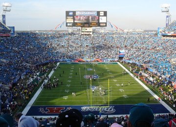A picture of a football stadium on Superbowl XXXIX Sunday.